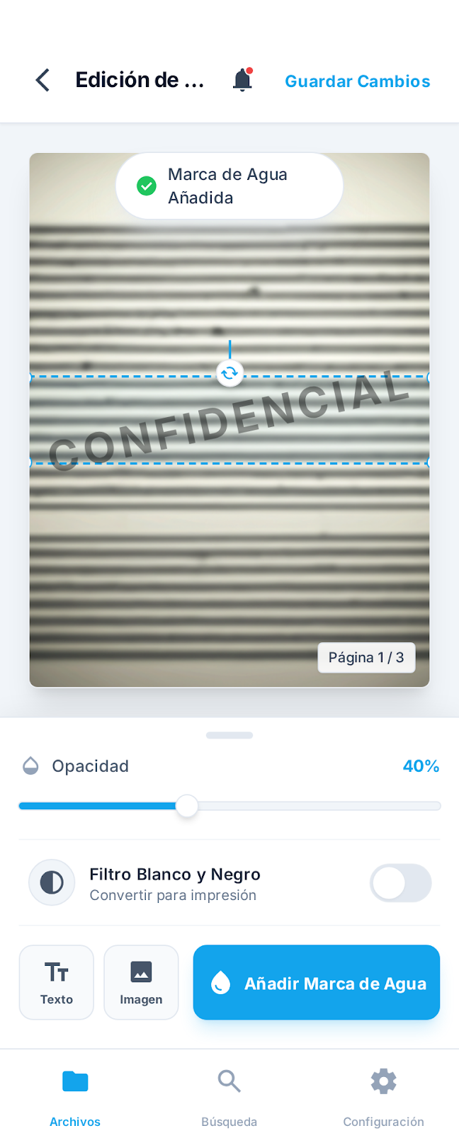 Pantalla de edición - Modo claro